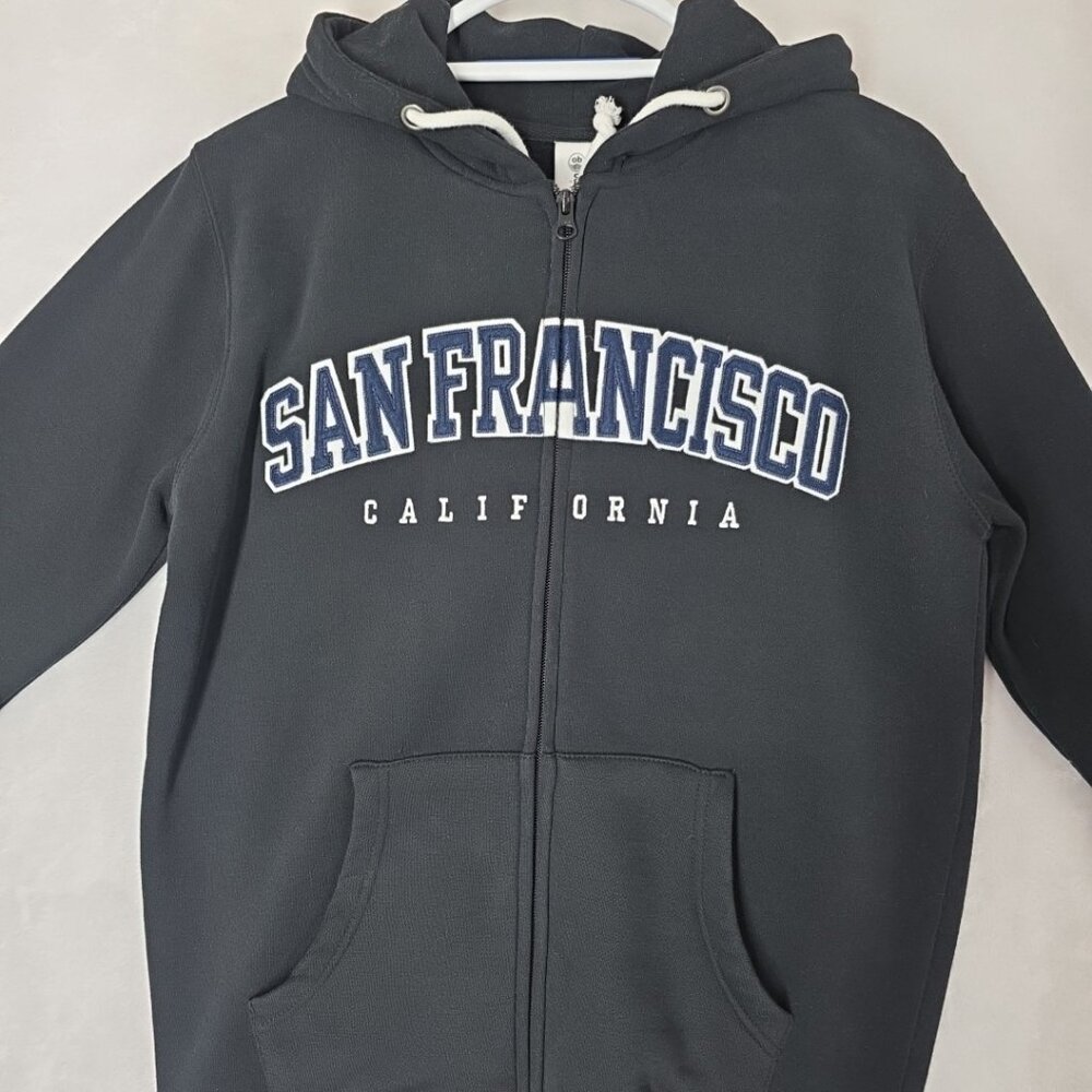 San Francisco California Hoodie Mens Med Full Zip Sweatshirt Black Ocean Beach